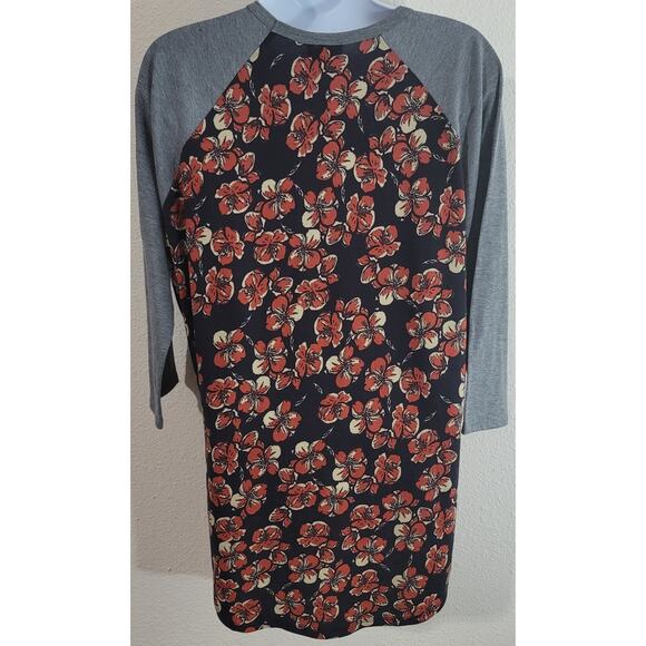 LuLaRoe Gray Blue Floral Print Top Large Raglan 3/4 Sleeves Lightweight - Picture 2 of 3